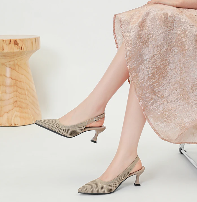 Elegant Large Heel Sandals Knitted Hollow Breathable High Heels Pumps - Image 20