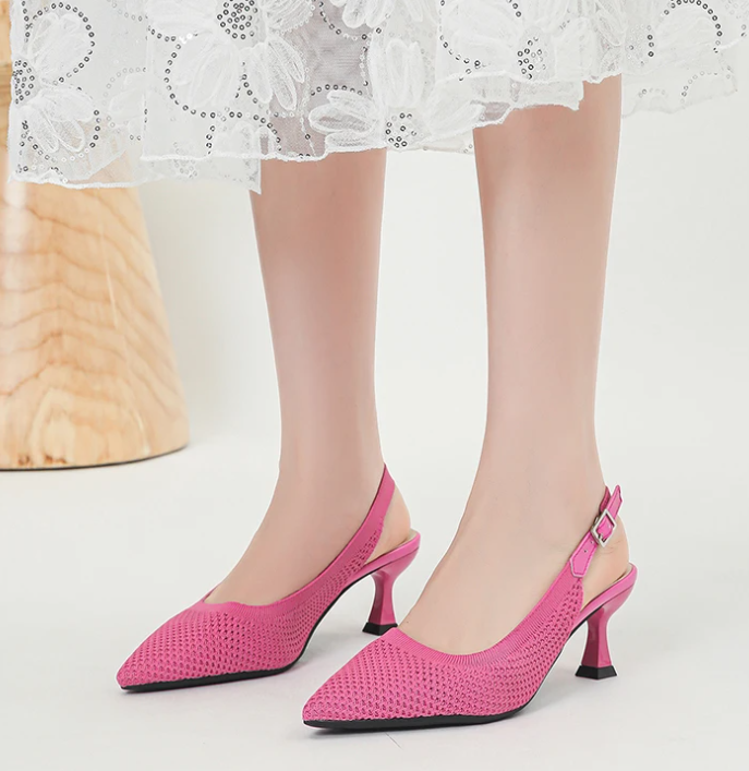 Elegant Large Heel Sandals Knitted Hollow Breathable High Heels Pumps - Image 22
