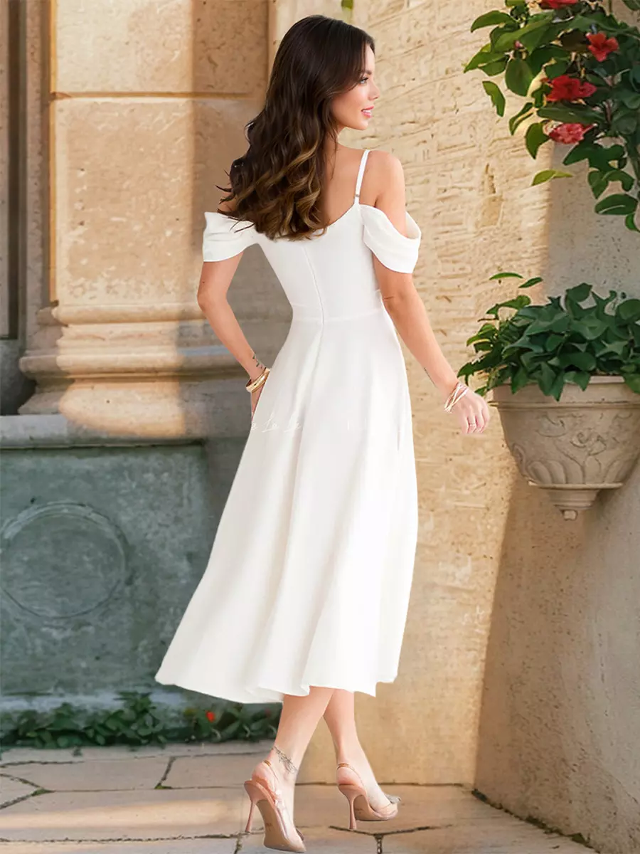 Elegant Off-Shoulder A-line Silhouette Midi Slip Dress - Image 9