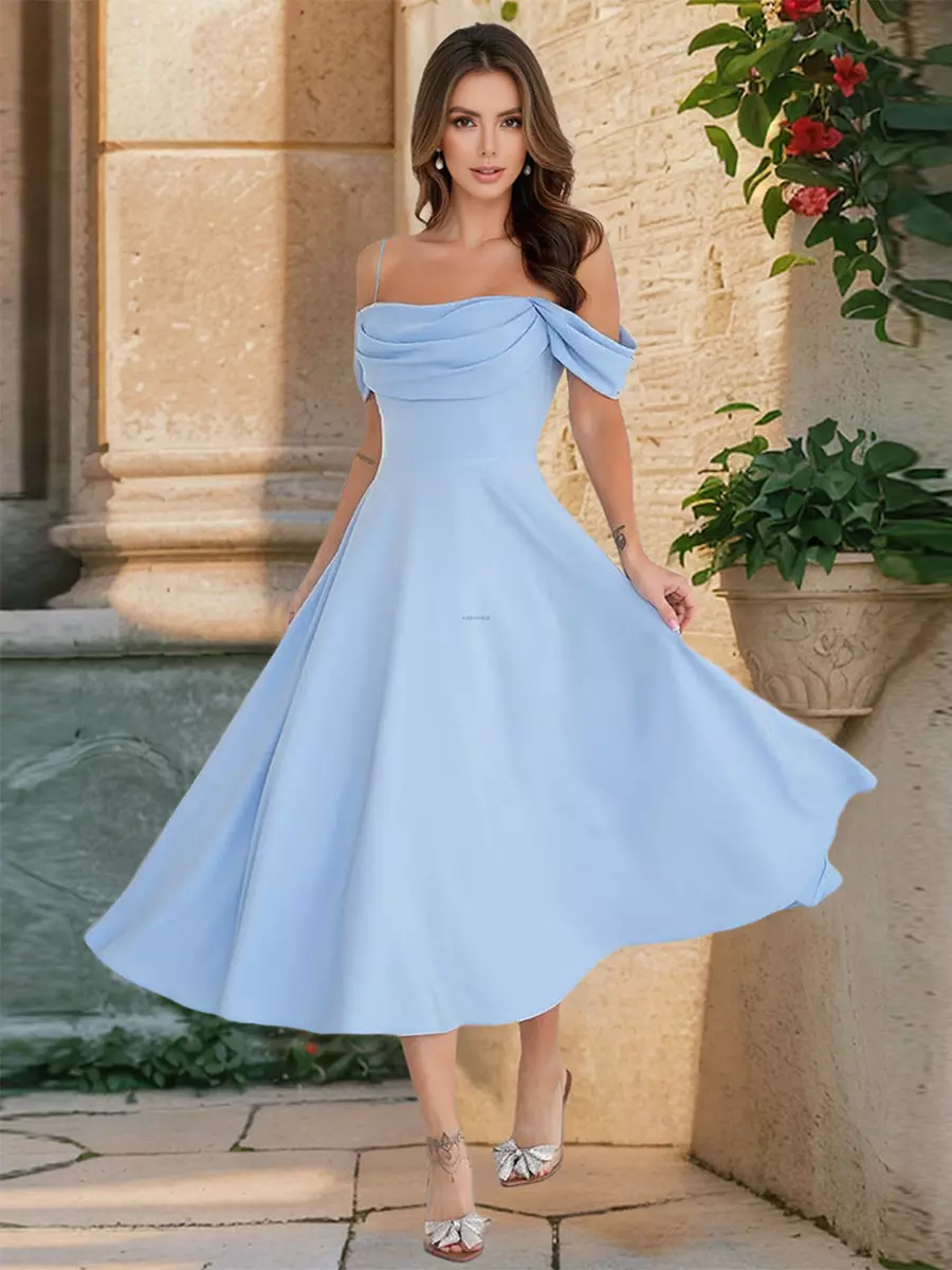 Elegant Off-Shoulder A-line Silhouette Midi Slip Dress - Image 10