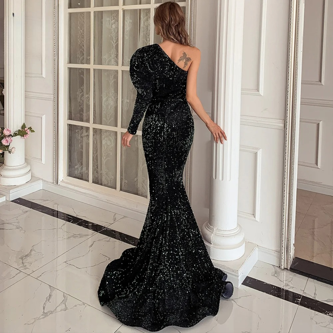 Elegant One Shoulder Puff Sleeve Cutout Bodycon Maxi Mermaid Party Dresses - Image 11