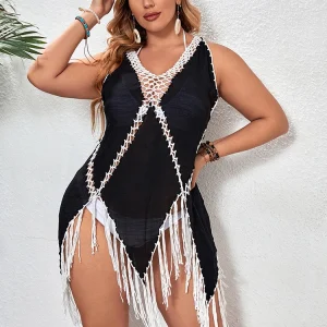 Elegant Plus Size Geometric Cover Up Knitting Mini Dress