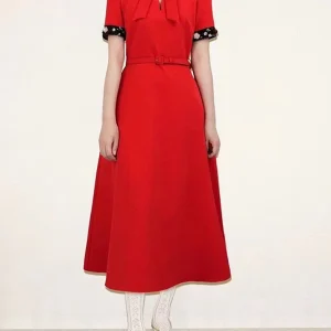 Elegant Round Neck Short Sleeve Patchwork Bownot Long Dress