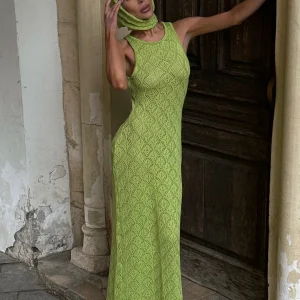 Elegant Round Neck Sleeveless Knit Slim Vacation Beach Wear Maxi Dresses