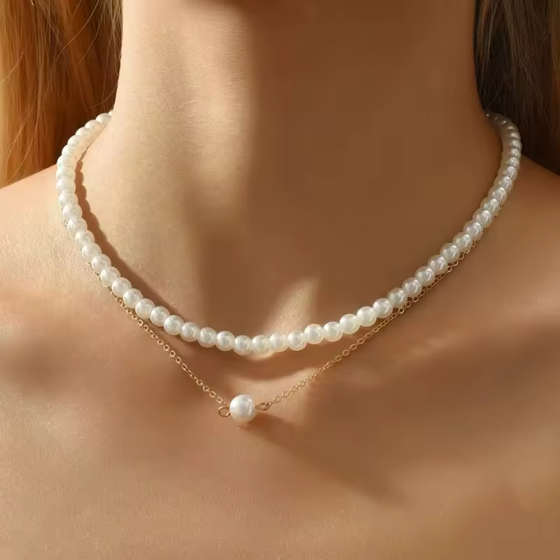 Elegant Round Wedding Multilayer Imitation Romantic Pearl Choker Necklace