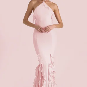 Elegant Ruffle Off Shoulder Backless Split Evening Party Maxi Dress