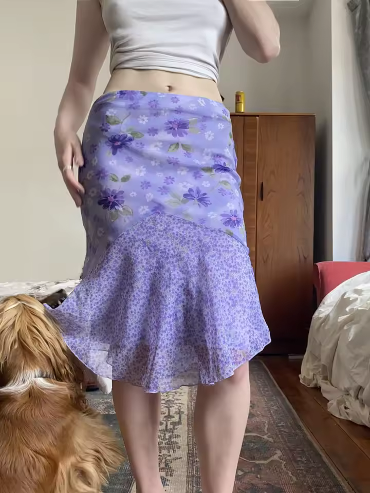 Elegant Ruffle Trim Mermaid  Fashion Design Flora Prints Skirts