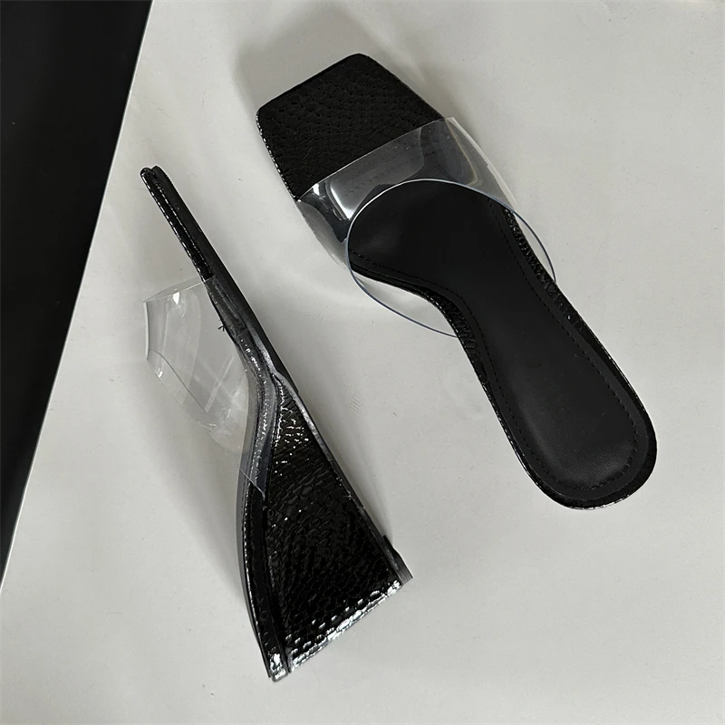 Elegant Shallow PVC Transparent Wedge Square Toe High Heels Sandal - Image 6