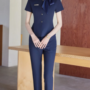 Butterfly Collar Short Sleeve Bow Collar Office Style Blazer And Skirt 2 Piece Suit