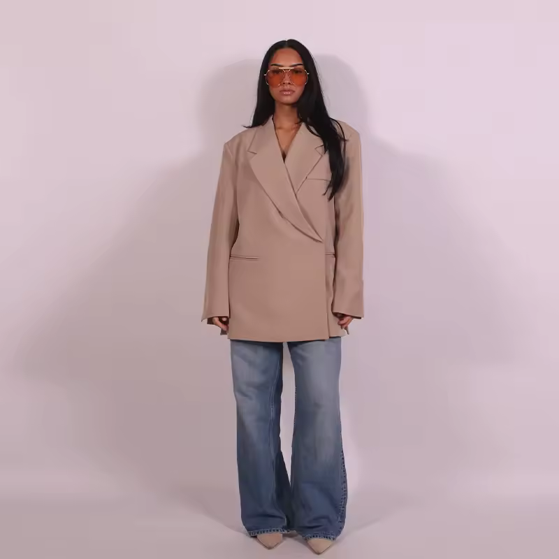 Elegant Standard Short Sleeve Office Lapel Button Shoulder Pad Blazer