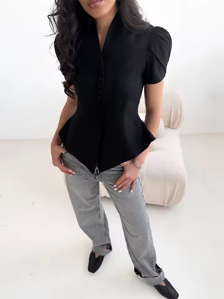 Elegant Sleeve Stand Collar Single Breasted Waist Slim Blazer - Image 6