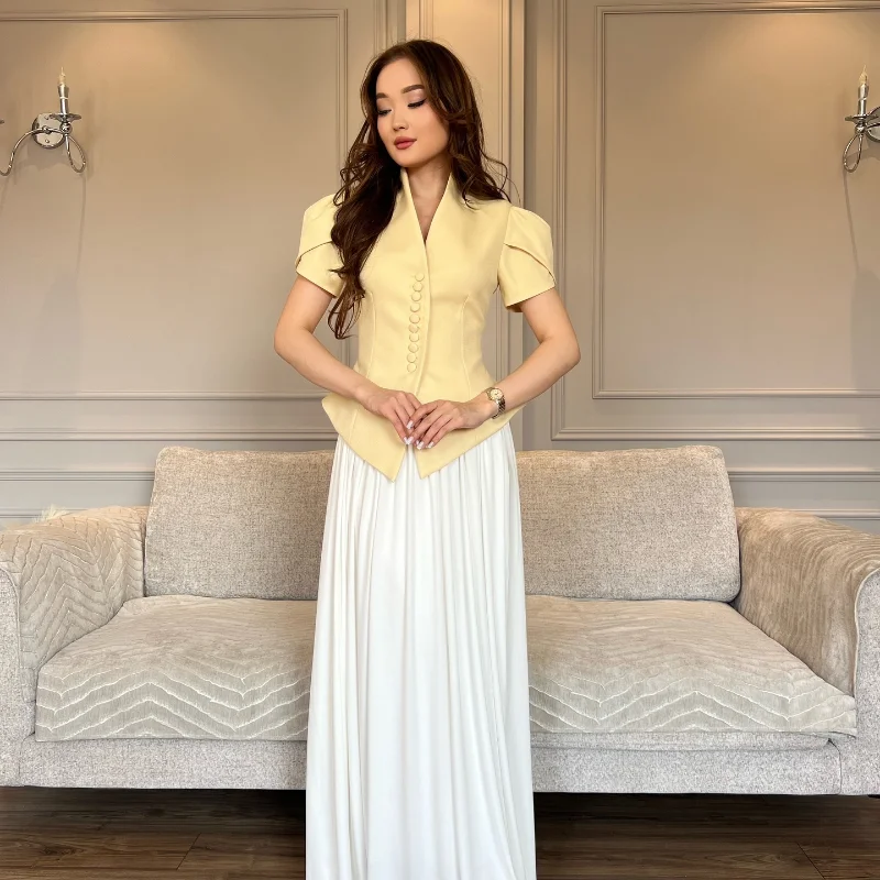 Elegant Sleeve Stand Collar Single Breasted Waist Slim Blazer - Image 3