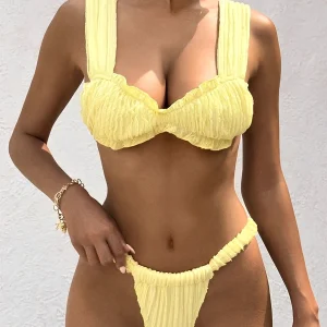 Elegant Solid Thong Bikinis Bathers Bathing Swimming Swim Suit