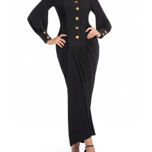 Elegant Spliced Single Breasted O Neck Long Sleeves Patchwork Folds Fashion Dress