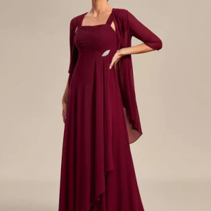 Elegant Square Neck Half Sleeves A-Line Applique Wedding Guest Dresses