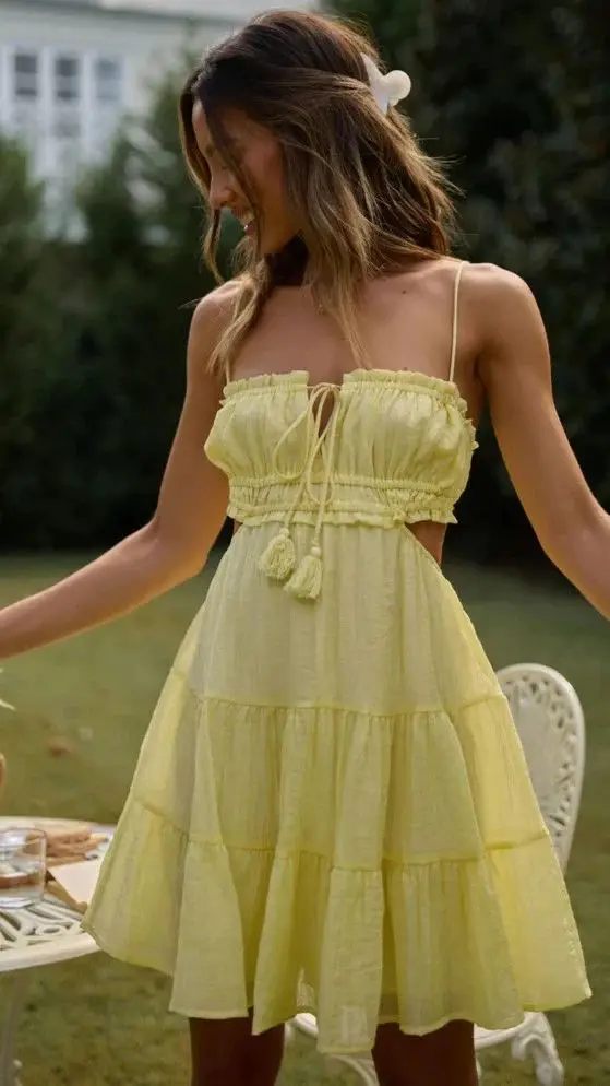 Elegant Sweet V Neck Tassel Decoration Sleeveless Backless Mini Dress - Image 15