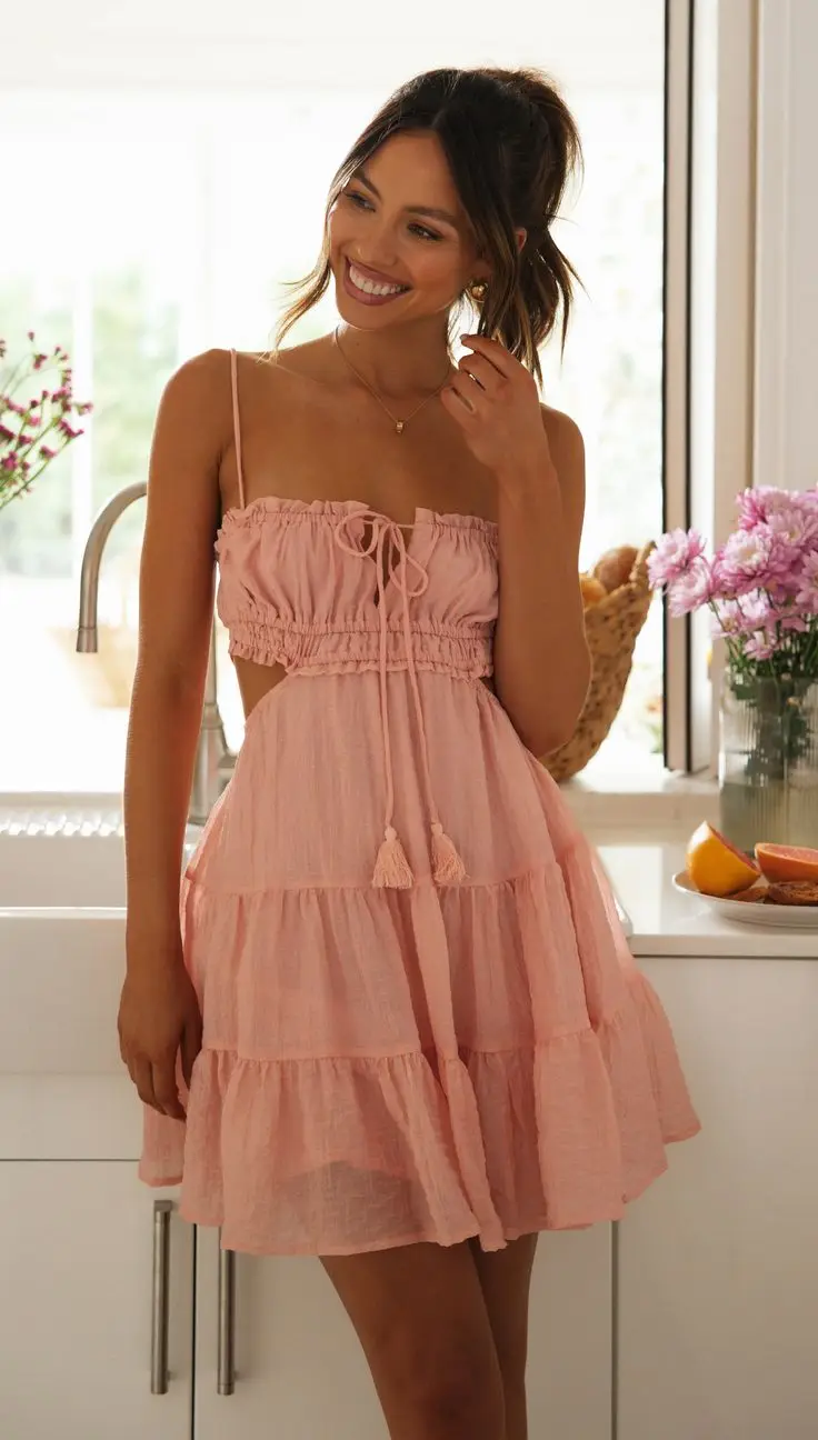 Elegant Sweet V Neck Tassel Decoration Sleeveless Backless Mini Dress - Image 27