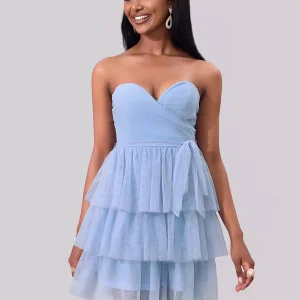 Elegant Sweetheart Neckline Tiered Ruffle Mini Party Dress