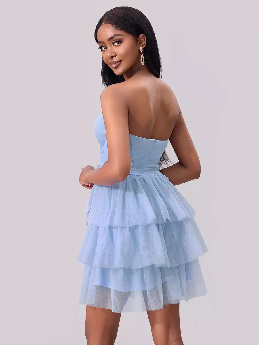 Elegant Sweetheart Neckline Tiered Ruffle Mini Party Dress - Image 6