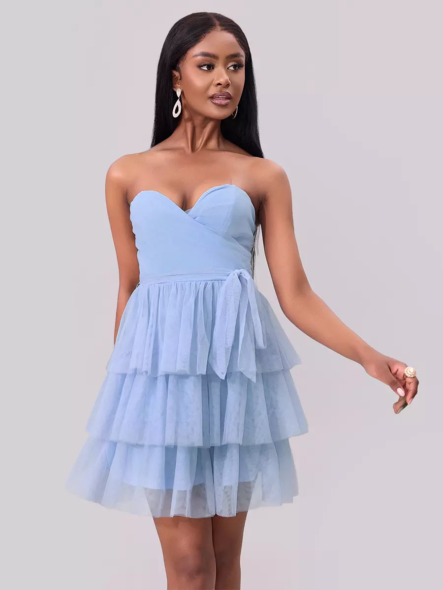 Elegant Sweetheart Neckline Tiered Ruffle Mini Party Dress - Image 5