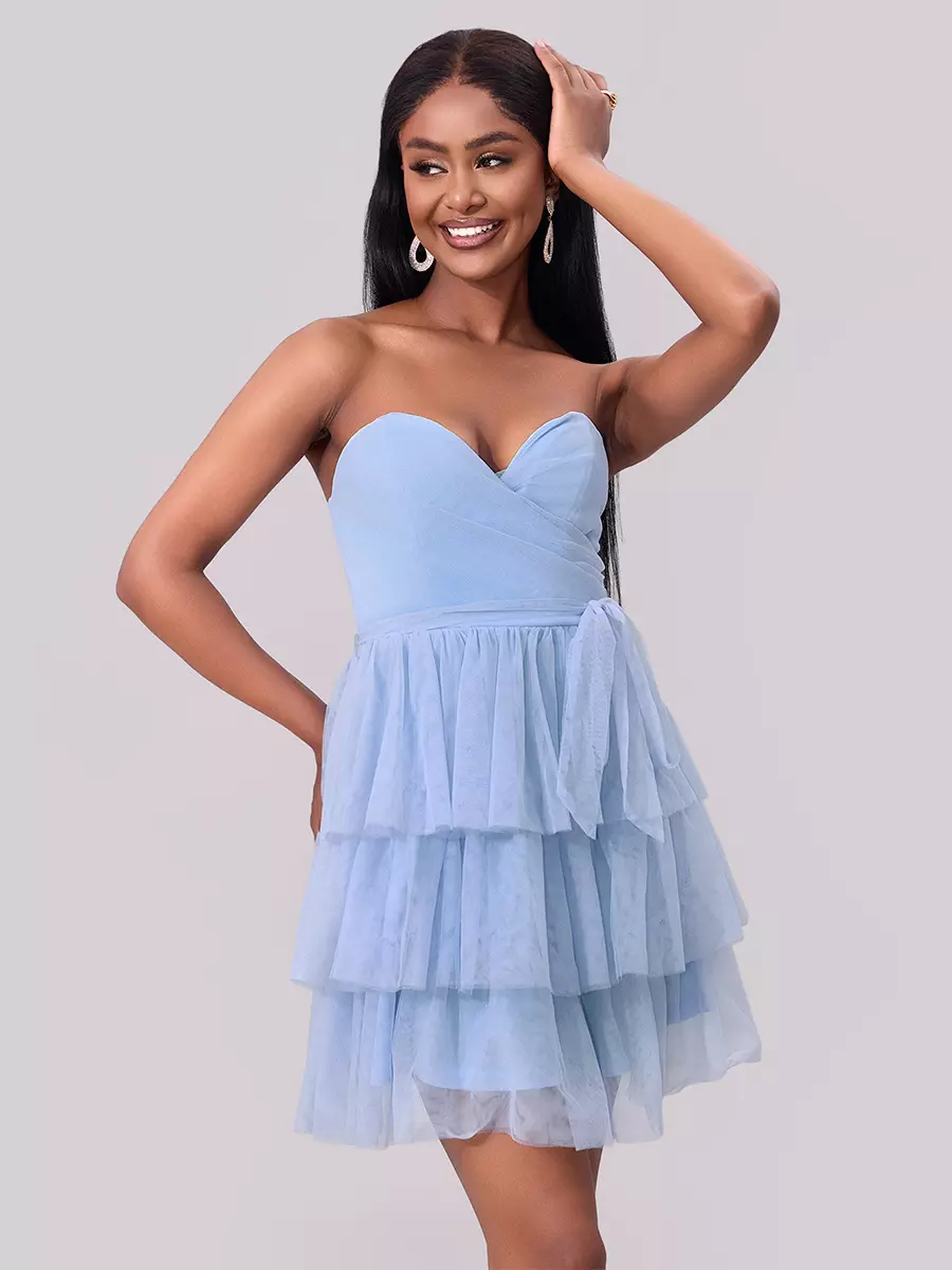 Elegant Sweetheart Neckline Tiered Ruffle Mini Party Dress - Image 4