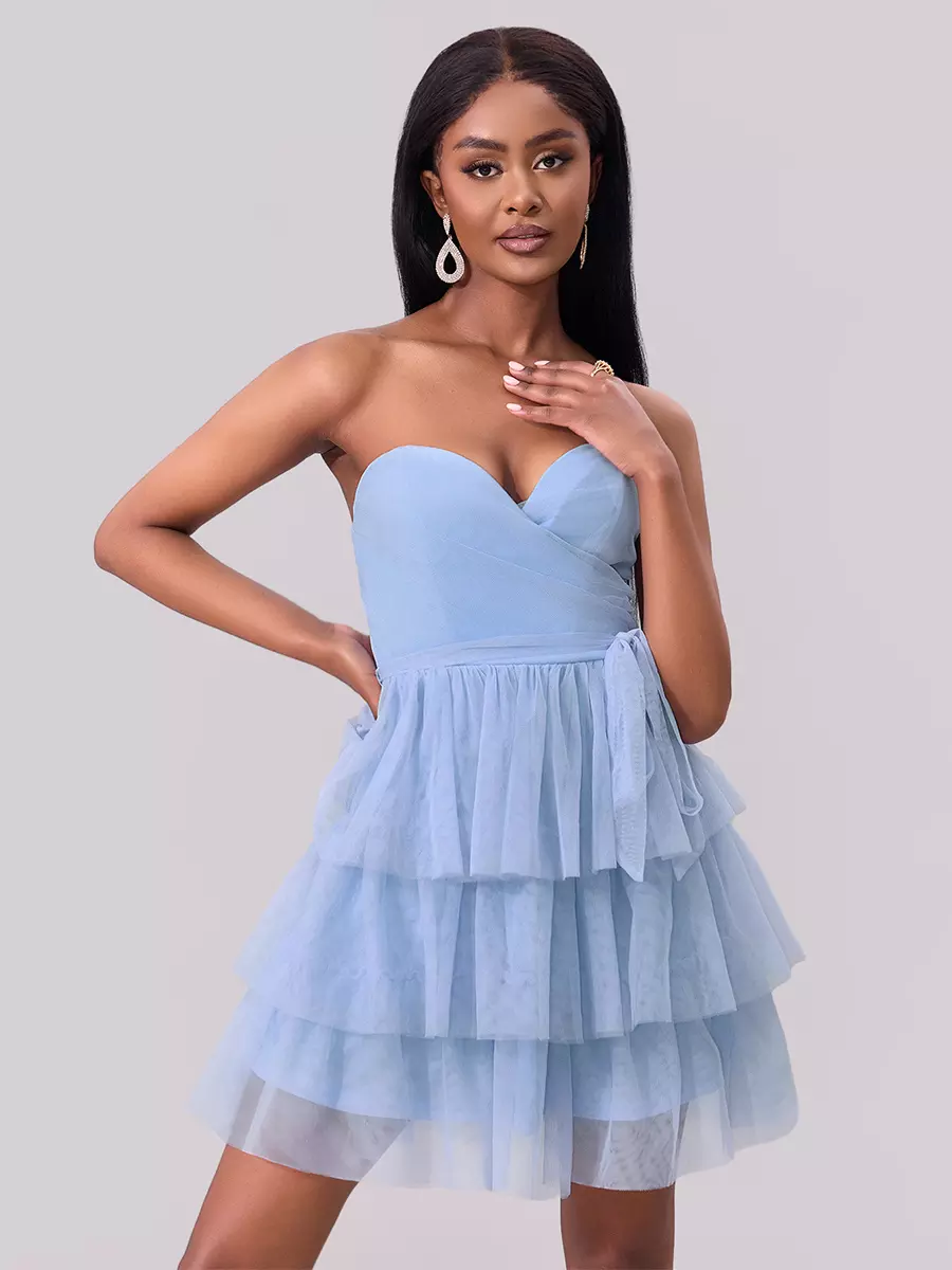 Elegant Sweetheart Neckline Tiered Ruffle Mini Party Dress - Image 2