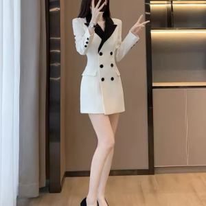 Elegant Temperament Long-sleeved Waisted Suit Slim Skirt Blazer Dress