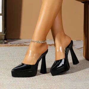 Elegant Thick Sole Sling-back Closed Toe Pointed Slip-on High Heels Sandals