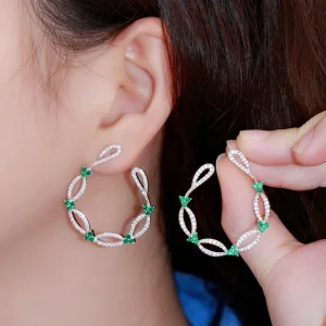 Elegant Trendy Vines Shape Cubic Zirconia Big Symmetrical Stud Earrings