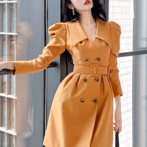 Elegant Turn-Down Collar Double Breasted Slim Belt Blazer Dress