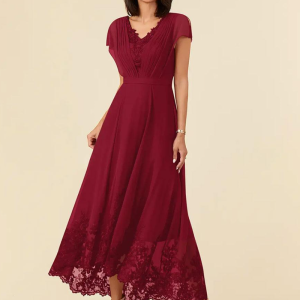 Elegant V-Neck Sleeveless A-Line Pleated Ankle-Length Wedding Guest Dresses