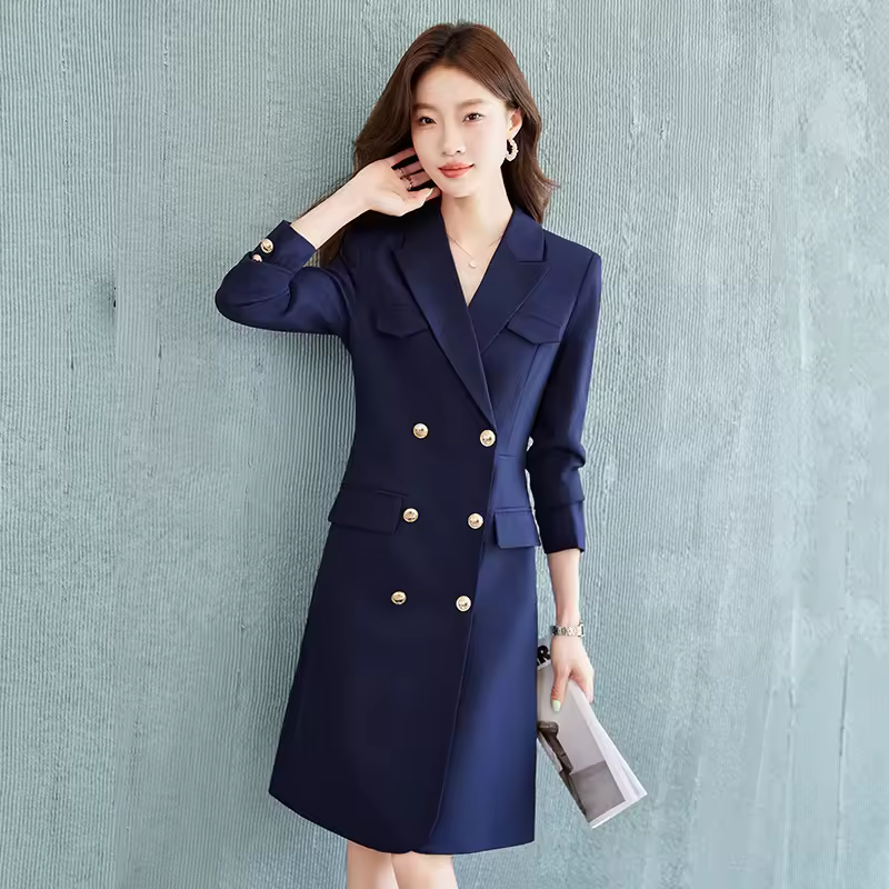 Elegant Waist Turn Down Collar Long Sleeve Suit Blazer Dress Business Suit
