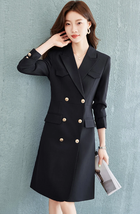 Elegant Waist Turn Down Collar Long Sleeve Suit Blazer Dress Business Suit - Image 10