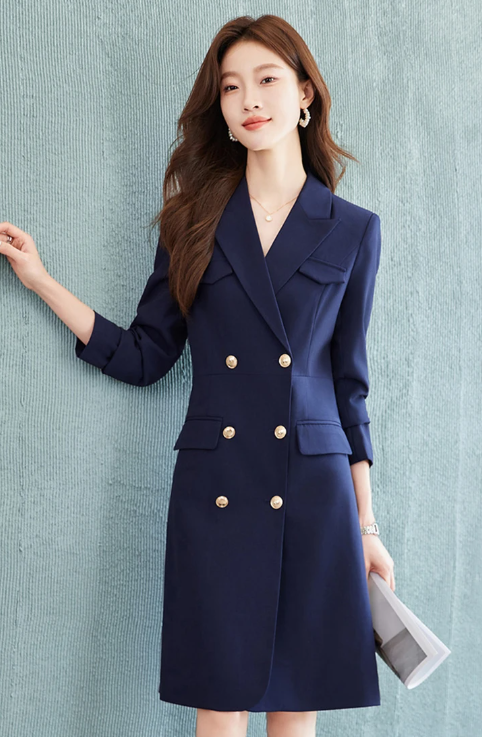 Elegant Waist Turn Down Collar Long Sleeve Suit Blazer Dress Business Suit - Image 2
