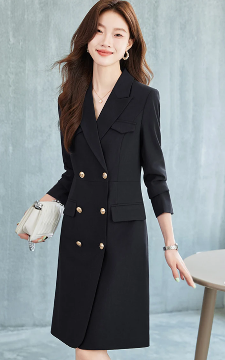 Elegant Waist Turn Down Collar Long Sleeve Suit Blazer Dress Business Suit - Image 9