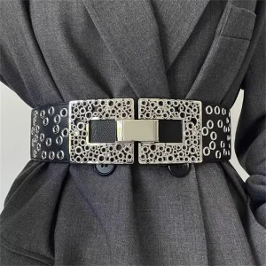 Elegant Wide Elastic Waistband Silver Hook Buckle High Quality Suit Belt