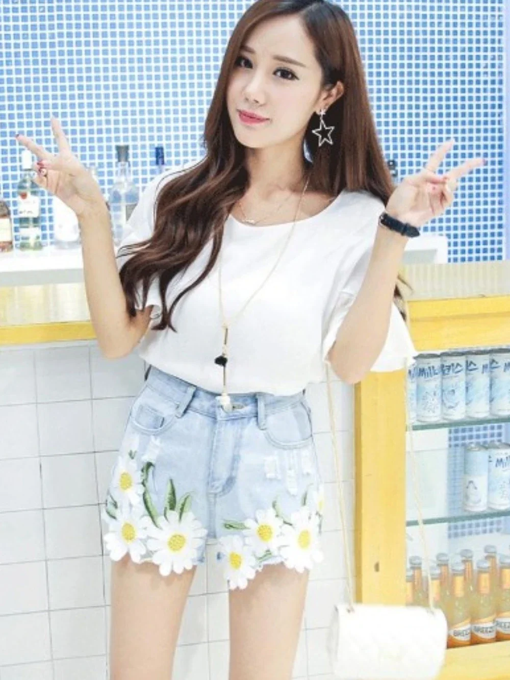 Embroidery With Waist Pocket Jean Pants Outdoor Denim Shorts - Image 7