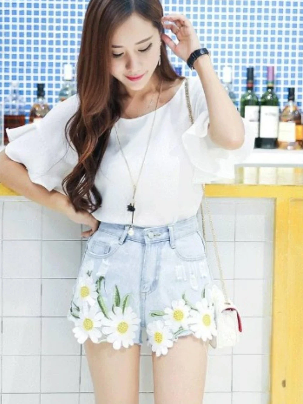 Embroidery With Waist Pocket Jean Pants Outdoor Denim Shorts - Image 9