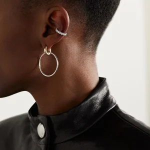 Exquisite Metal Stainless Steel Round Ring Interlocking Color Blocked Drop Earrings