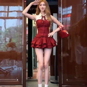 Flared Skirt Set Bow Collar Party Casual Daily Wear Chic Stylish Set