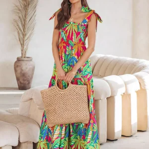 Floral Print Shirred Backless Resort Wear Maxi Slip Dress