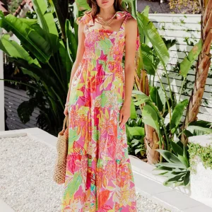 Elegant Floral Print Shirred Backless Daily Casual Maxi Slip Dress