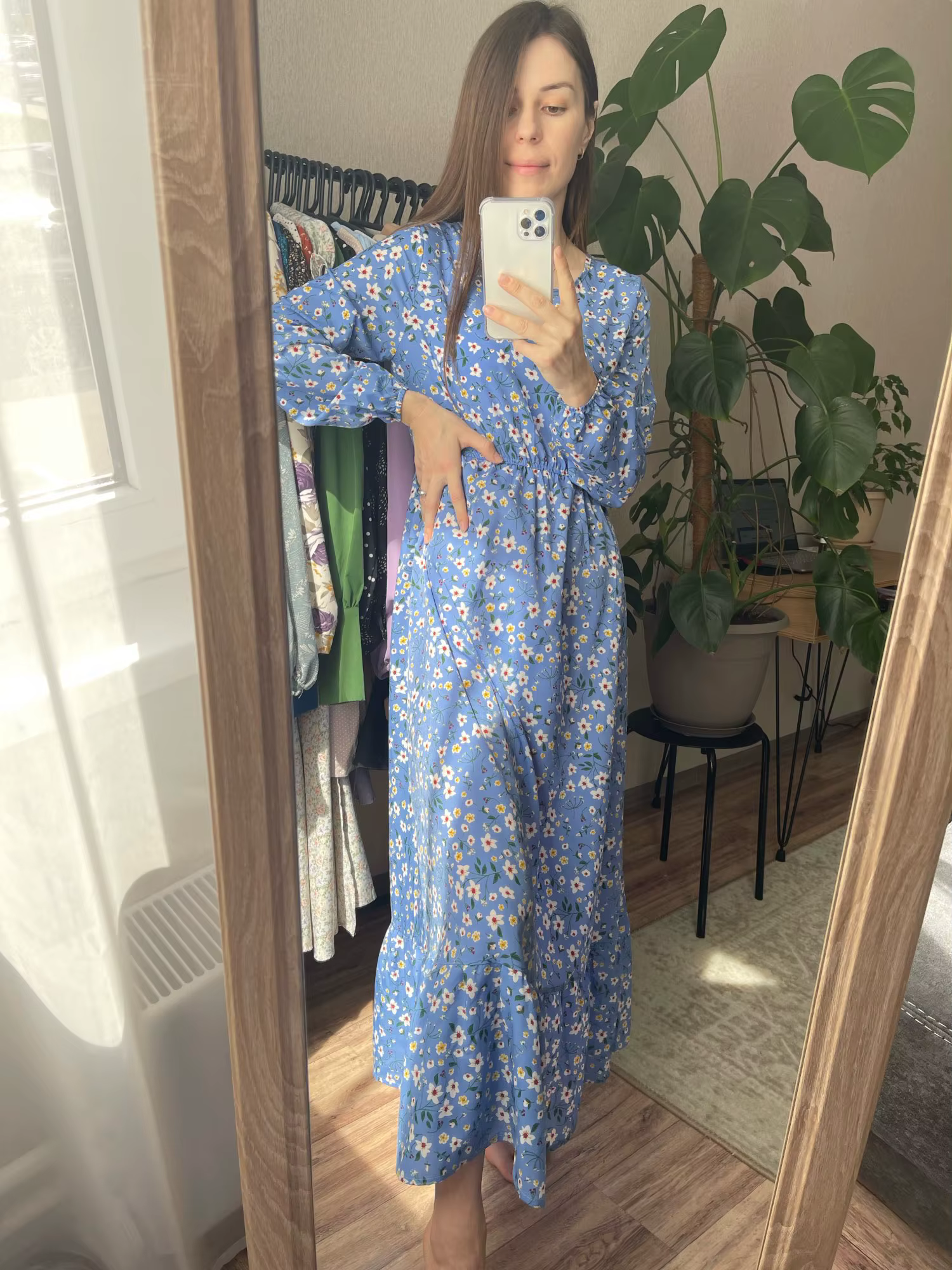 Bohemian Floral Printed O-neck  Full Sleeve Beach Party Long Dress