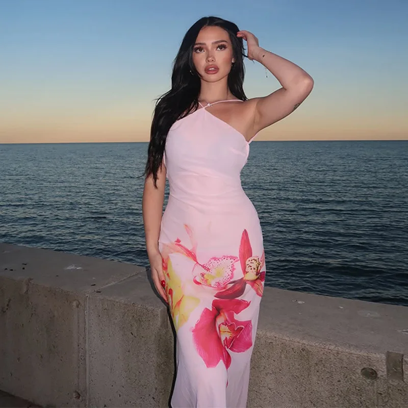 Floral Printing Sleeveless Backless Holiday Outfits Beach Party Dresses