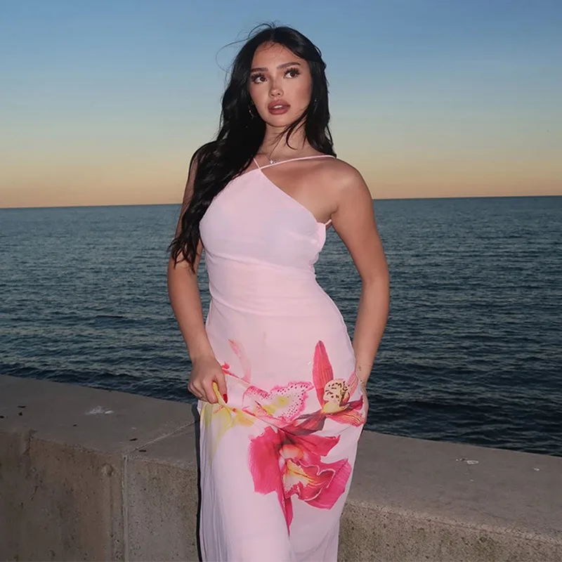 Floral Printing Sleeveless Backless Holiday Outfits Beach Party Dresses - Image 2