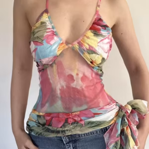 Floral Prints Vest Lace Up Causal Holiday Style Chic Trendy Camisole Tops