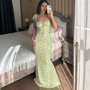 Floral Strapless Natural Waist Beach Vacation Bodycon Long Dress
