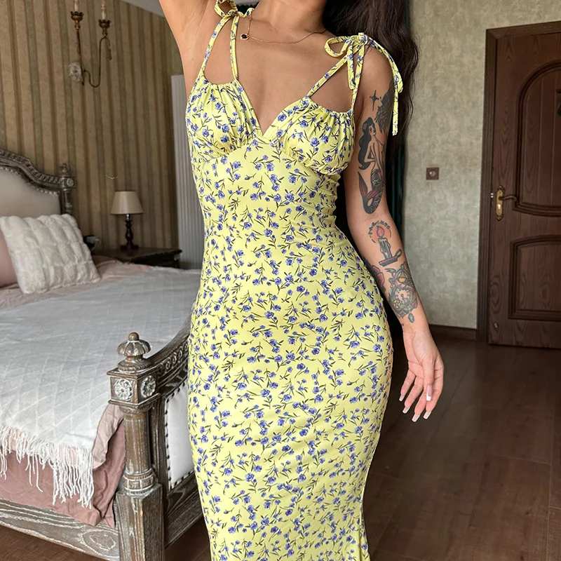 Floral Strapless Natural Waist Beach Vacation Bodycon Long Dress - Image 2