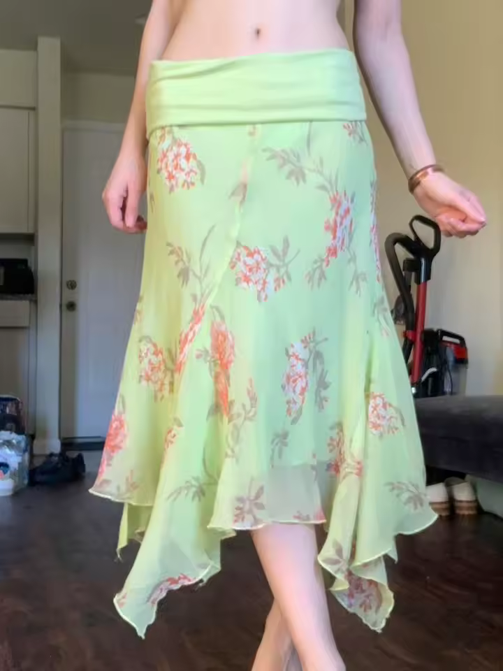 Flower Print Irregular Low Waist Elegant Retro Design Chic Long Skirts