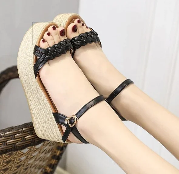 Luxury Comfortable Back Strap Buckles Heel Wedges Sandals - Image 8